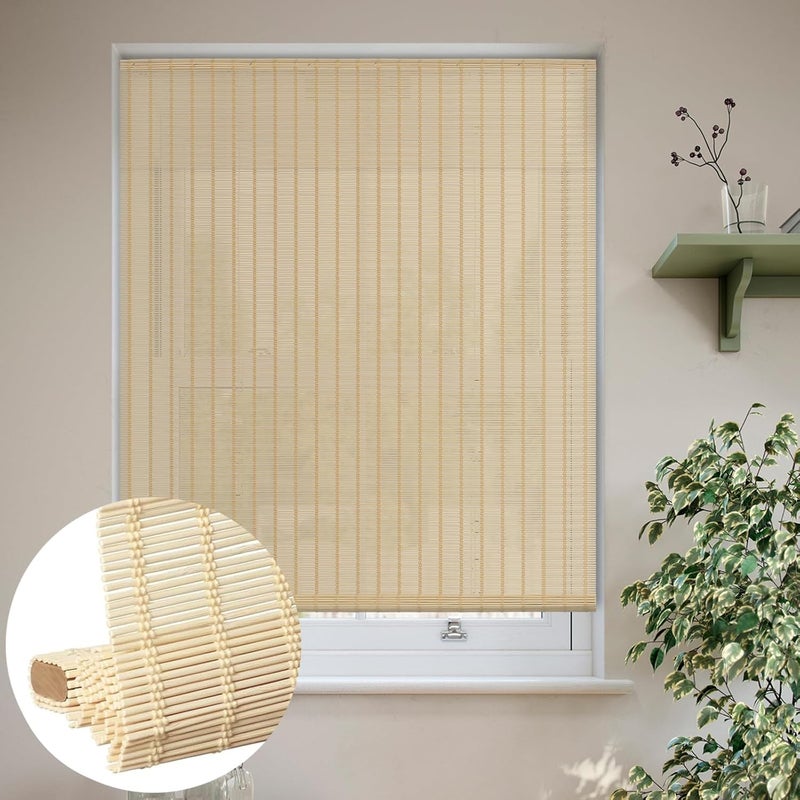 LUCKUP Cordless Bamboo Roman Shades, Light Filtering Bamboo Blinds for Windows Indoor, UV Protection Natural Roll up Roman Shades 28" Wx64 H, Natural - Image 1